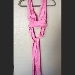 Zara Silky Pink Crop Halter Top Size S